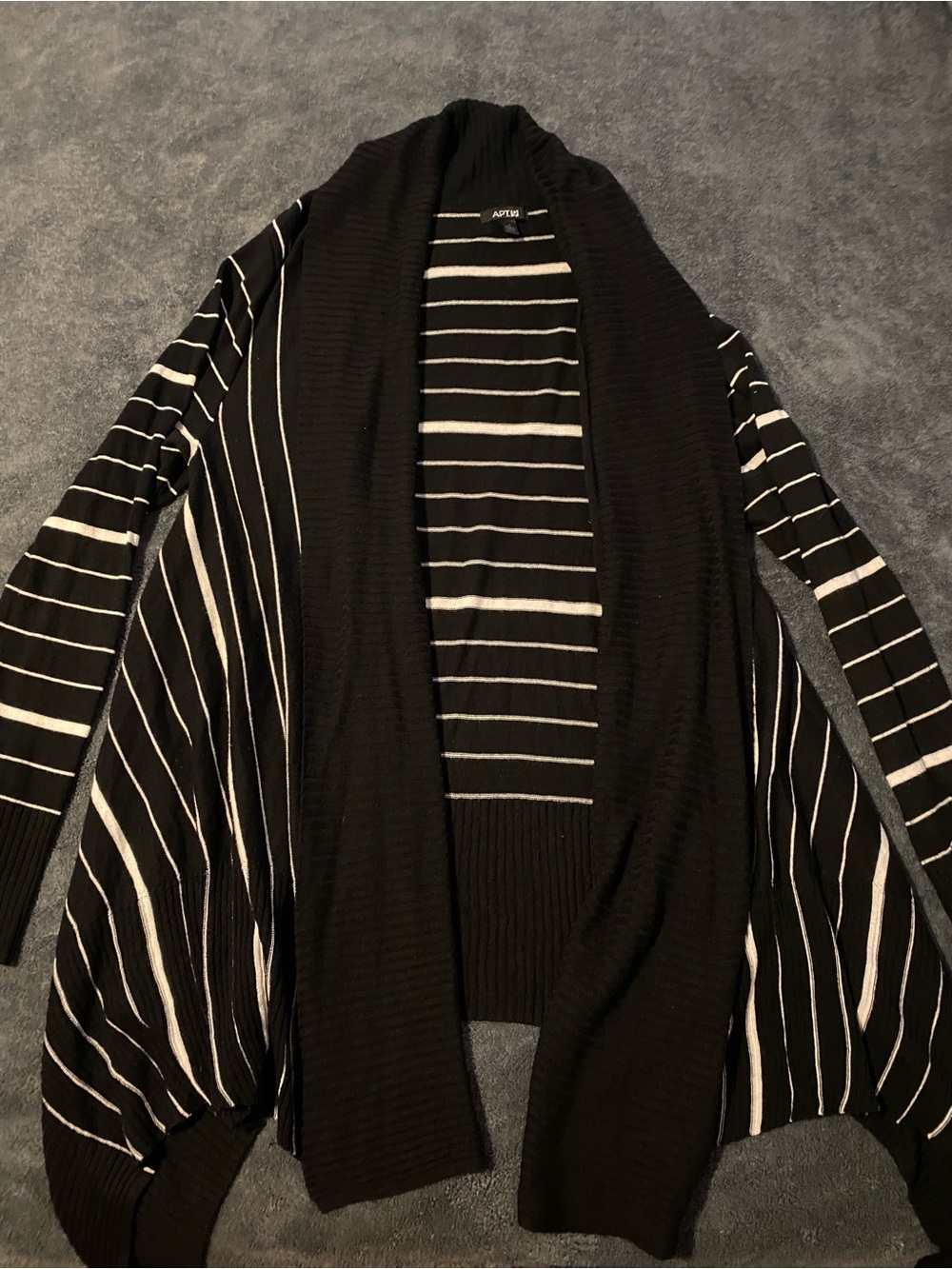Apt. 9 Black and White Striped Open-Front Cardigan